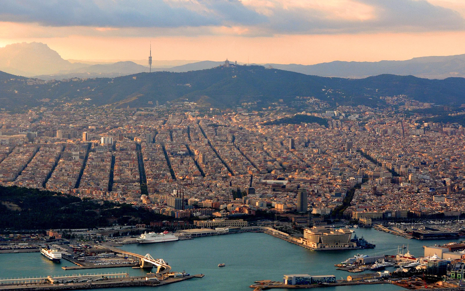 Barcelona glowing in warm evening light