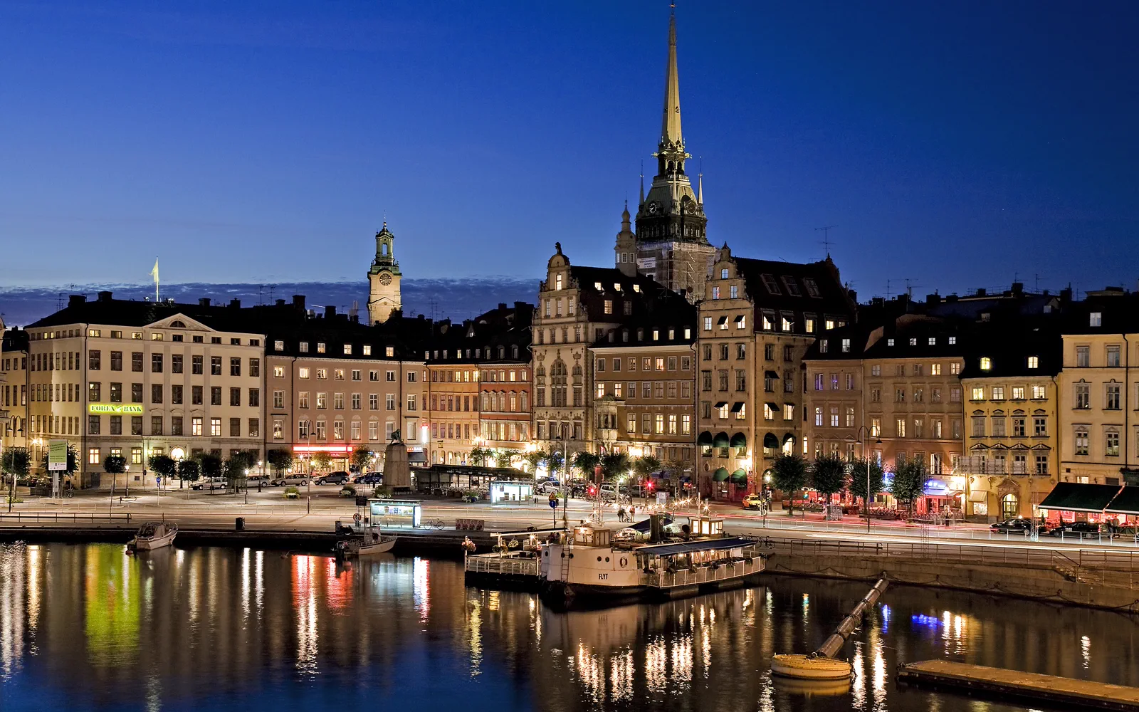 Stockholm's Gamla Stan waterfront at dusk